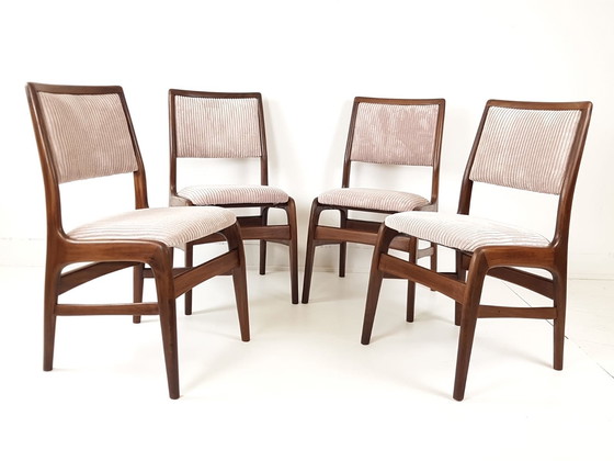 Image 1 of 4 vintage teak chairs dining table pink new upholstered