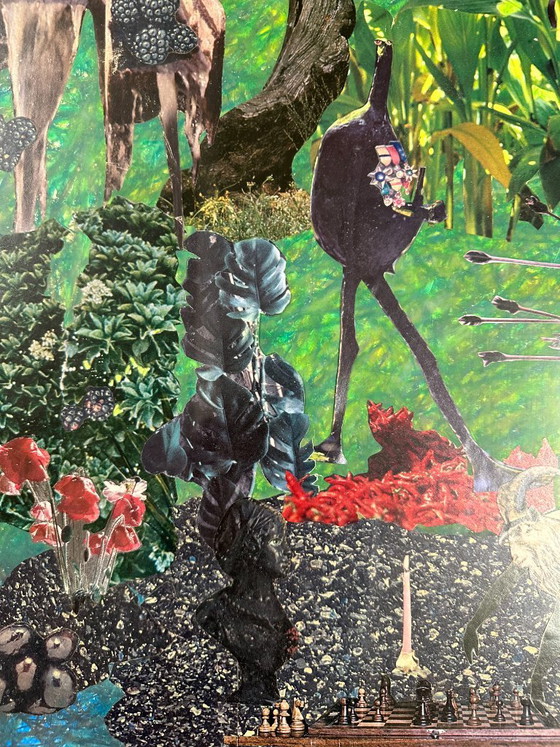 Image 1 of Very large surrealist collage painting by Alain Gaudet, 1979
