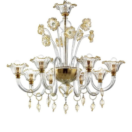 Elegant Romantic Murano Glass Chandelier With Floral Accents