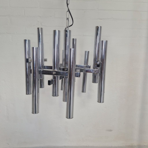 Chrome hanglamp van Geatano Sciolari voor SA Boulanger, jaren 60