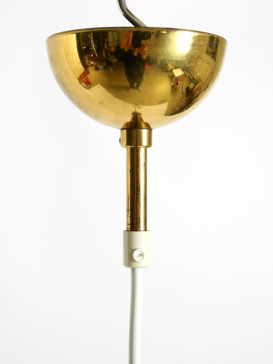 Image 1 of Beautiful mid-century pendant lamp in perforated metal, mustard yellow, by Ernest Igl for Hillebrand