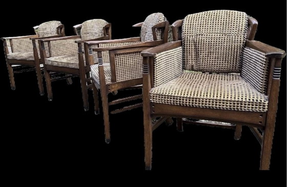 4 Schuitema Jugendstil Oak Armchairs – Textile, Wood (photo 4 of 5)