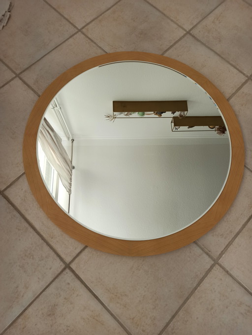 XXL wall mirror vintage - round wooden frame, 77 cm diameter, heavy & high quality