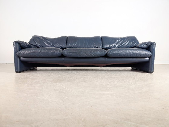 Image 1 of Cassina Maralunga Sofa Dreisitzer Couch Magistretti Leder blau