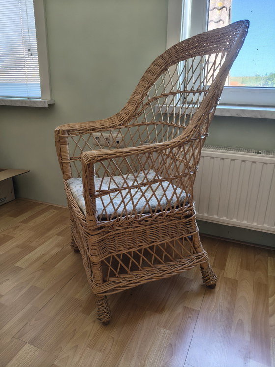 Vintage Wicker Chair – Armchairs, Rattan, Textile (photo 4 of 7)
