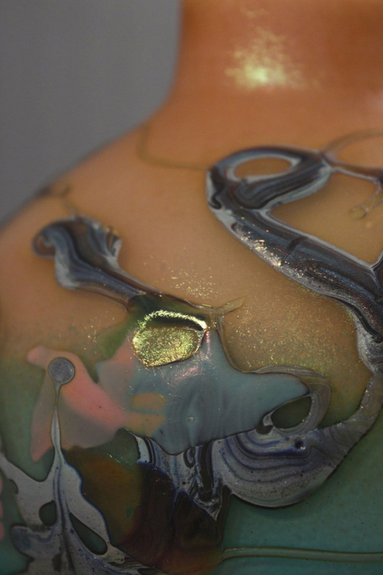 Image 1 of Pascal Guyot & Bernard Aconito in Biot Vase, abstract iridescent decoration, France 1993