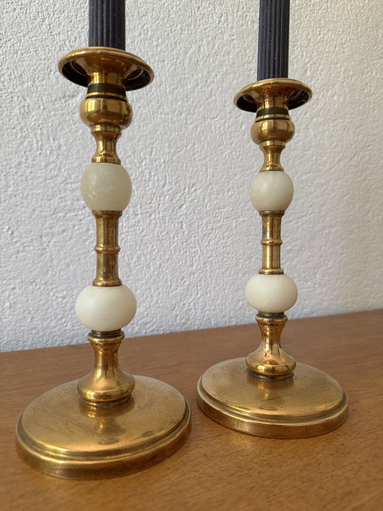 Image 1 of Candelabros de alabastro dorado de los años 60
