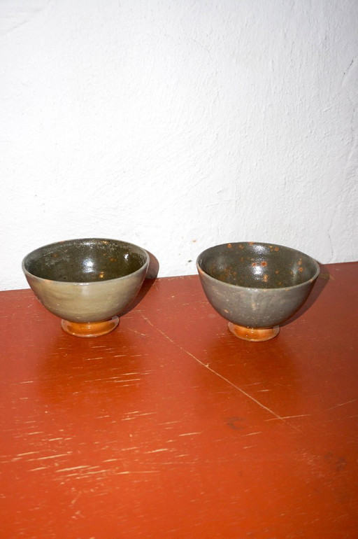 mid-century studio pottery tea bowls * french gres mid-century * matcha bowls * gohon chawan * wabi sabi rustic glaze * earthy t