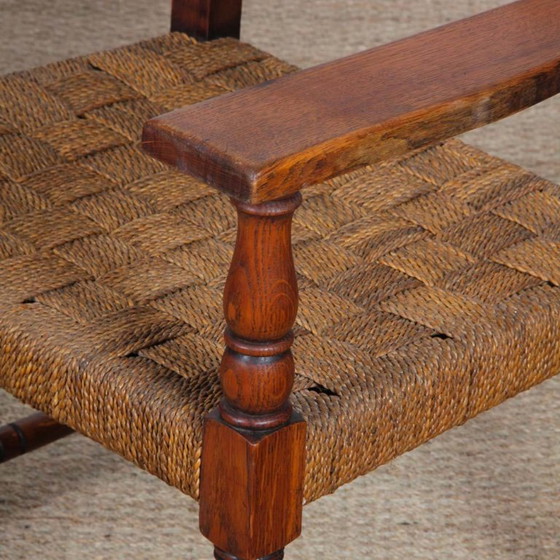 Image 1 of Paar Sessel aus Eiche und Seil, französische Handwerkskunst aus den 1940er Jahren