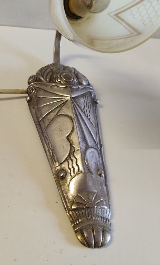 Art Deco Wall lights in bronze and glass - mid-20th century, Silver (photo 9 of 15)