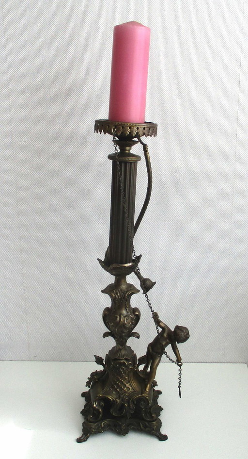 Candeliere antico in ottone, grande, stile Impero