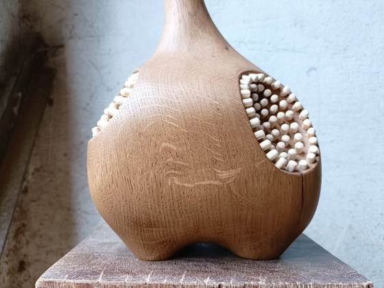 Image 1 of Large Vase/Bottle in Carved Solid Oak