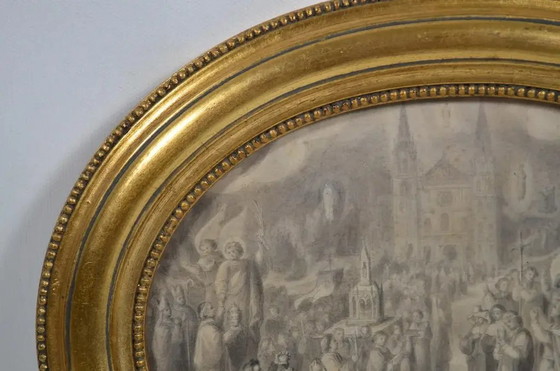 Early 19th Century French School "The Procession" Wash on Pencil Drawing – Paintings & Drawings, Paper (photo 6 of 11)