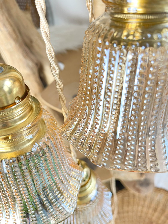 Image 1 of Vintage Iridescent Glass Tulip Lantern Customizable