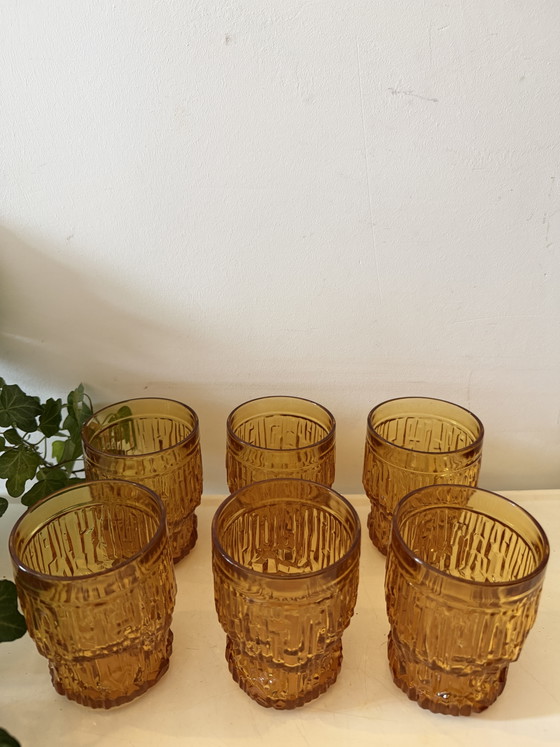 Image 1 of Bormiolo brutalist amberkleurige glazen 