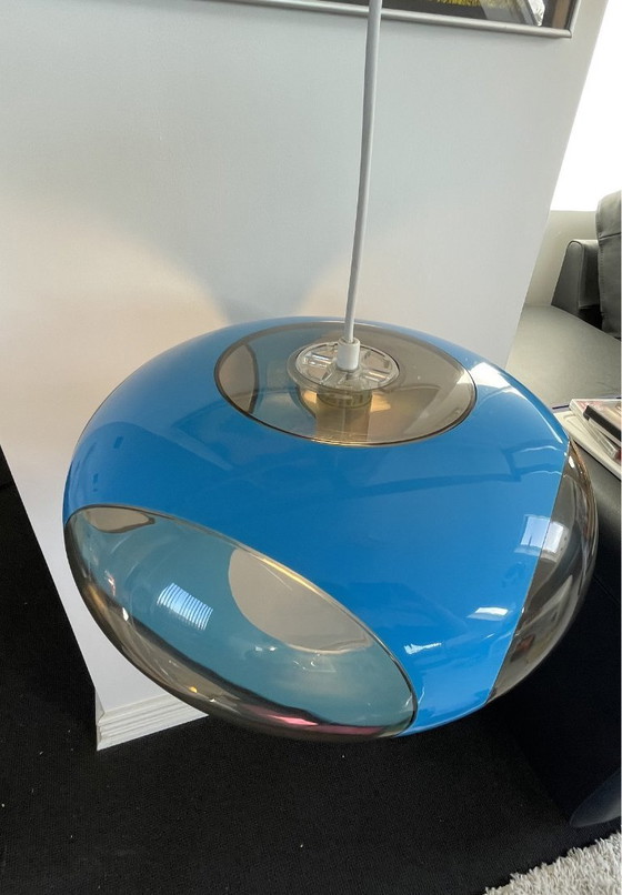 Space Age Lamp Massive Bug Eye, UFO Pendant Lamp Blue, Vintage, Retro, Plastic (photo 8 of 10)
