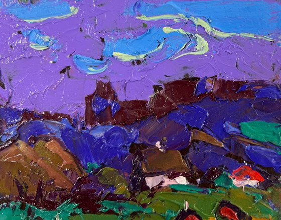 Image 1 of Original Oil Painting Summer Field Landscape Evening coolness before the rain