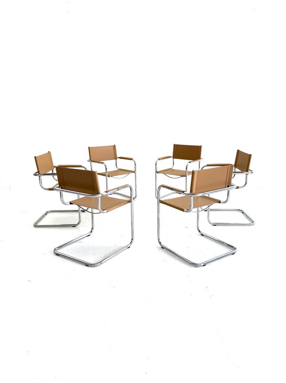 Set van 6 vintage buisframe eetkamerstoelen, Italië ‘80 – Chrome, Plastic (photo 12 of 15)