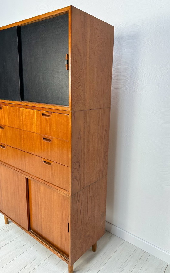 Image 1 of 1960s Danish Teak Cabinet – Mid-Century Three-Piece Storage Unit with Drawers & Sliding Doors