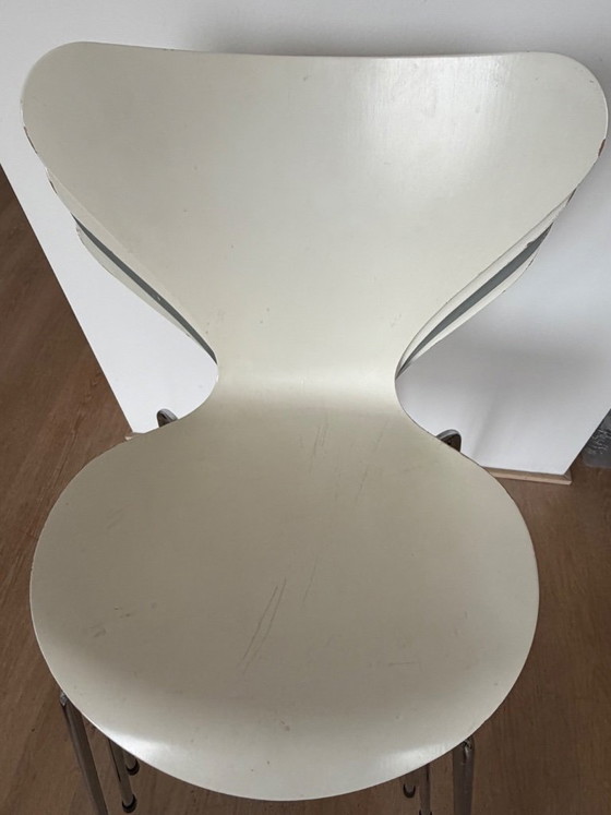 6x Sedie Originali Fritz Hansen Serie 7 (1989), Arne Jacobsen, Sedie da pranzo, Legno, Cromo, Bianco (foto 10 di 12)