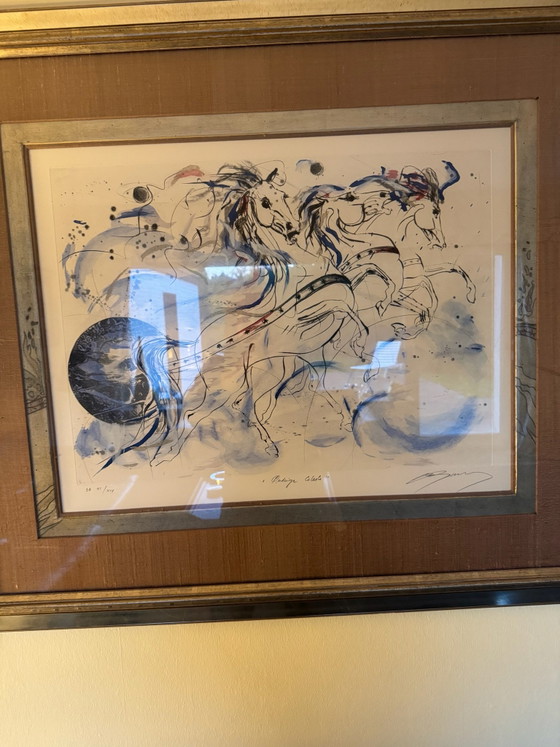 Originele kleurenets „Quadrige Céleste“ (E.A.), Jean-Marie Guiny, Schilderijen & Tekeningen, Papier, Hout (foto 8 van 8)