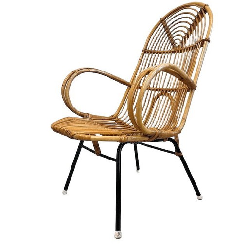 Poltrona vintage in rattan Rohé Noordwolde della metà del secolo, anni '50