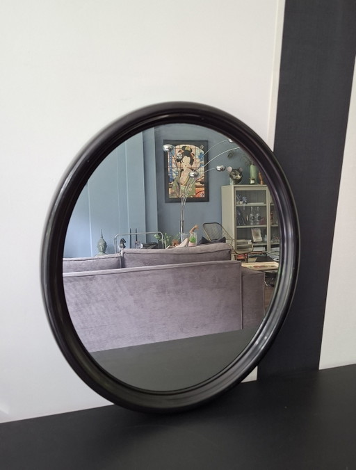 Vintage Tiger Black Plastic Oval Mirror from the 1970s – spiegels, Glass (photo 2 of 5)