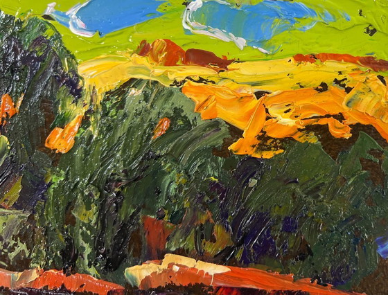 Image 1 of Original Oil Painting Summer River Landscape Willows bent over the silence