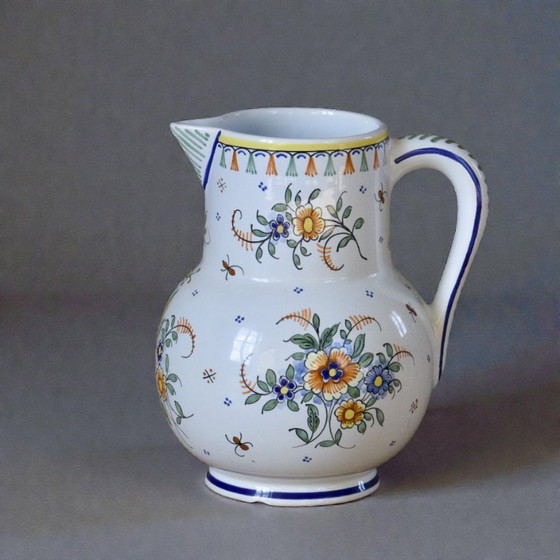 Image 1 of Handcrafted French carafe from Moustiers, hand-painted