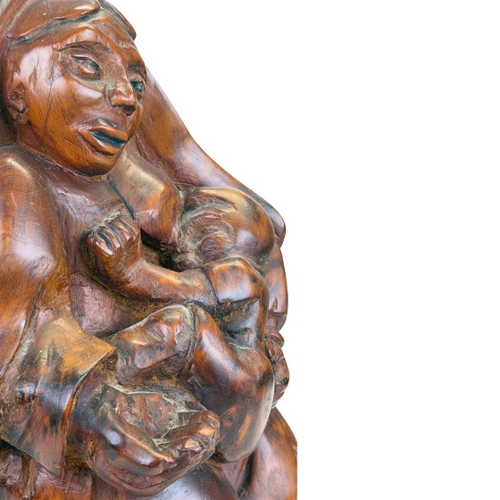 Expressive Hand-Carved Madonna and Child in Heavy Tropical Hardwood – Sculpture (photo 10 of 10)