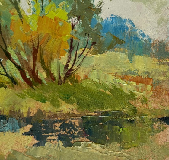 Image 1 of Original Oil Painting Evening Church Landscape At the village church