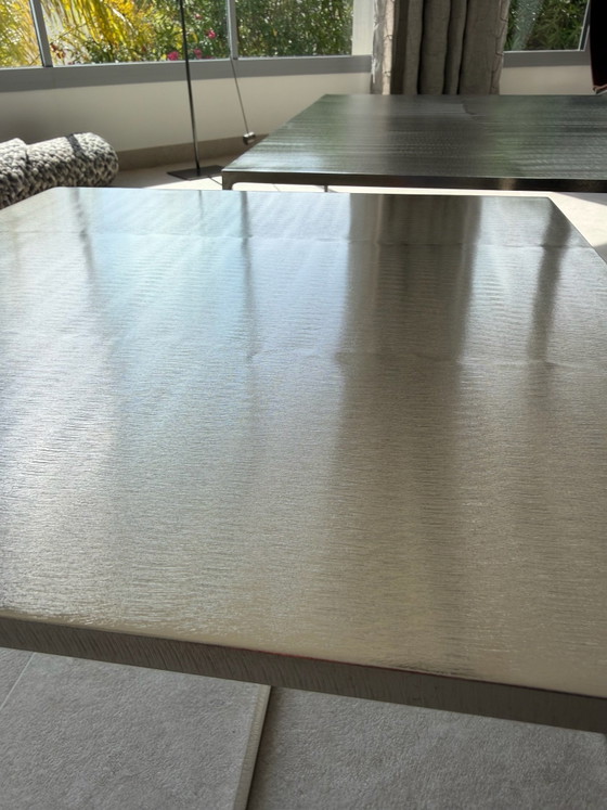 Minotti set di 3 tavoli in metallo spazzolato Leger – Tavolini da caffè (photo 5 of 5)