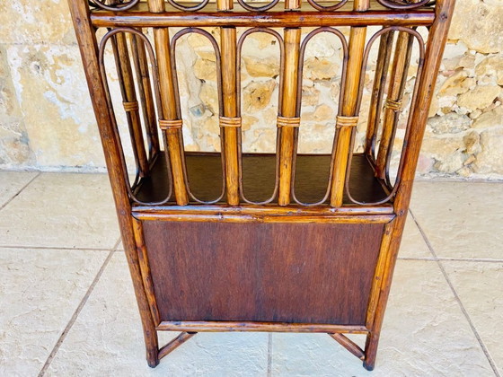 Image 1 of Vintage plank van bamboe en rotan met 2 verdiepingen en opbergruimte, jaren 1960
