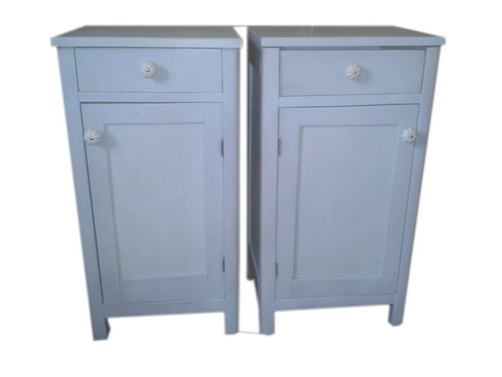 Vintage German Blue Painted Nightstands, 1950s, Set of 2 – Marble (photo 3 of 6)