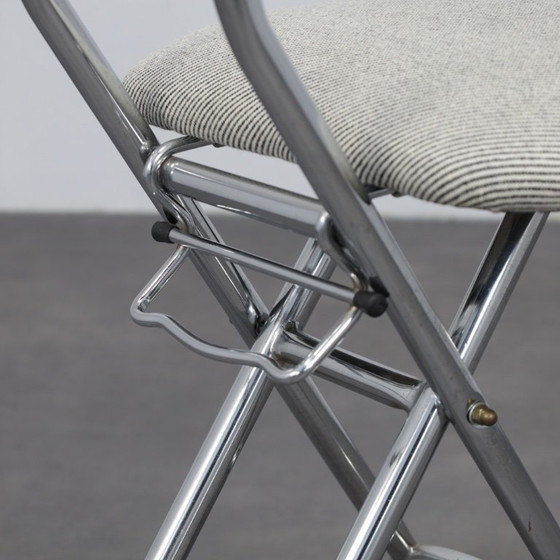 Image 1 of Set di 4 sedie pieghevoli postmoderne in cromo e lana, Italia, anni '90