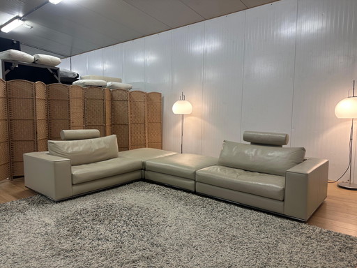 Nieuwstaat Beige Leren Minotti Modulaire Hoekbank