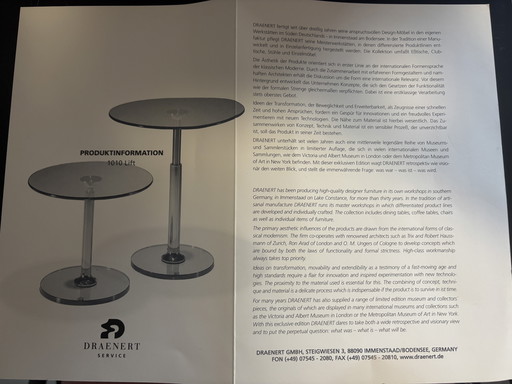 Mesa redonda de cristal Draenart, regulable en altura