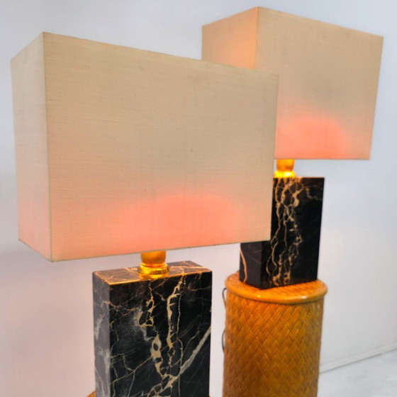 Image 1 of Set aus 2 wunderschönen schweren Marmorlampen aus den 1960er Jahren.