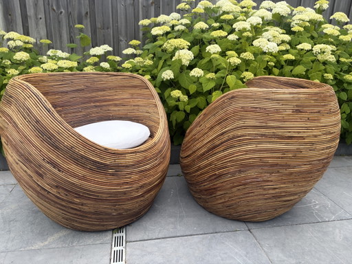 2 vintage rattan armchairs Midcentury Gabriella Crespi