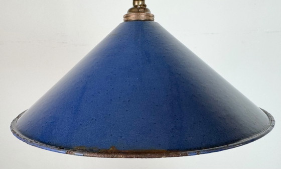 Image 1 of Lampada a sospensione industriale in smalto blu britannico, anni '50