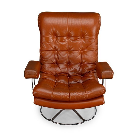 Image 1 of Dänischer Drehsessel im Mid-Century-Modern-Stil aus cognacfarbenem Leder, 1960er Jahre