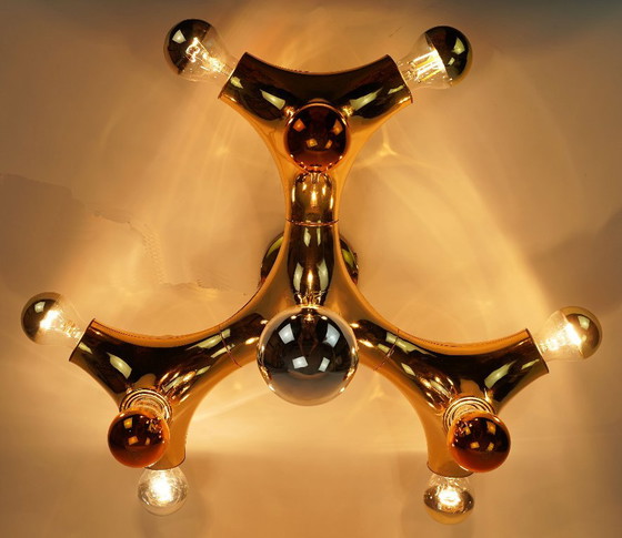 Cosack Gemini Space Age plafondlamp - goudkleurig plastic - Sputnik plafondlamp - jaren 70. – Plafondlampen (photo 12 of 20)