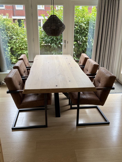 Prachtige Gardo Boomstamtafel 240 Cm + 6 Luxe Contiro Stoelen – Als Nieuw! – eetkamerset, Wood