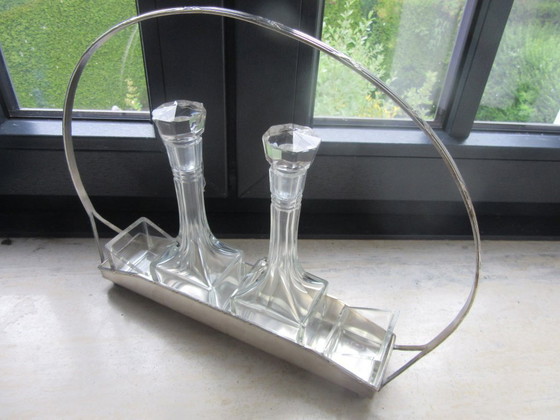 Image 1 of Supporto per ampolla in argento placcato e vetro di cristallo, stile Art Nouveau, vintage