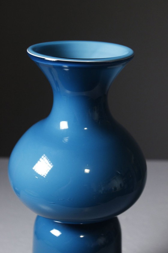 Vintage blue multi-layered opaline vase, Scandinavian design, 1970s style, Per Lütken – Glass (photo 4 of 9)