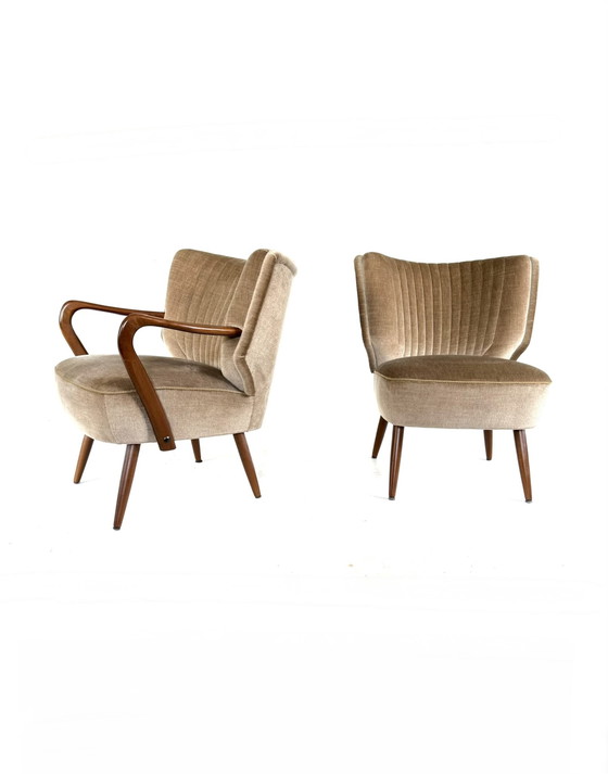 Image 1 of 2x vintage velvet cocktail fauteuils ‘60