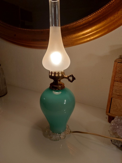 In vendita: Lampada da tavolo vintage in vetro opalino di Murano (Turchese)