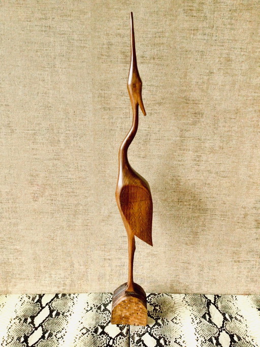 Oiseau en teck style Mid Century, hauteur 70 cm