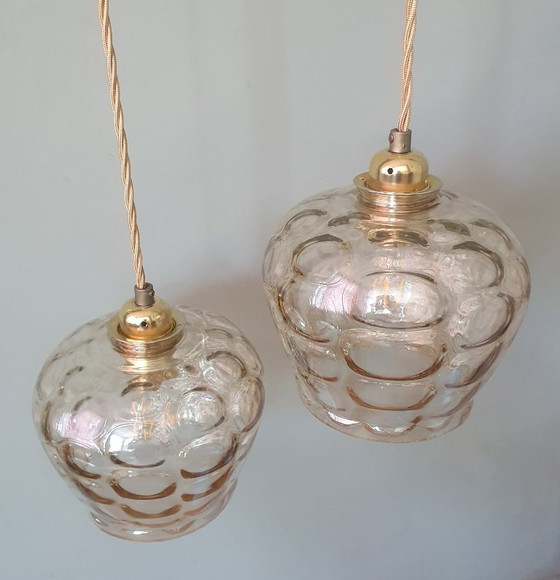 Image 1 of Ensemble de suspensions en verre vintage - Années 60-70 - Style Hollywood Regency