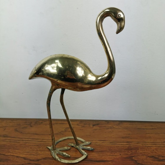 Image 1 of Statua vintage di fenicottero in ottone. Statua di fenicottero.